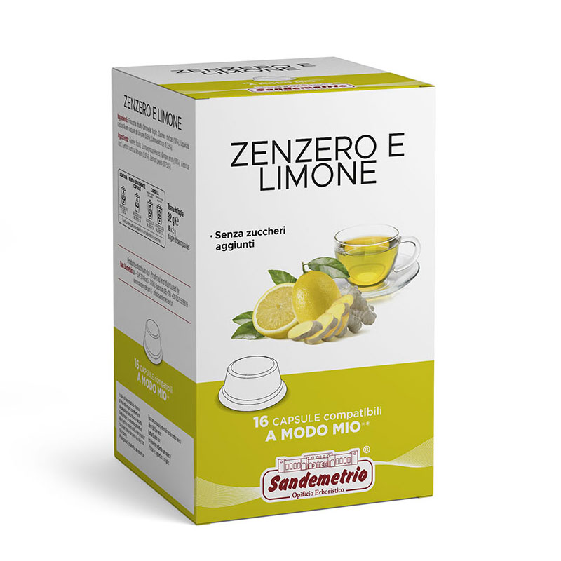 Sandemetrio Zenzero e Limone (Infuso alla frutta - astuccio da 16 capsule compatibili Lavazza a Modo Mio)