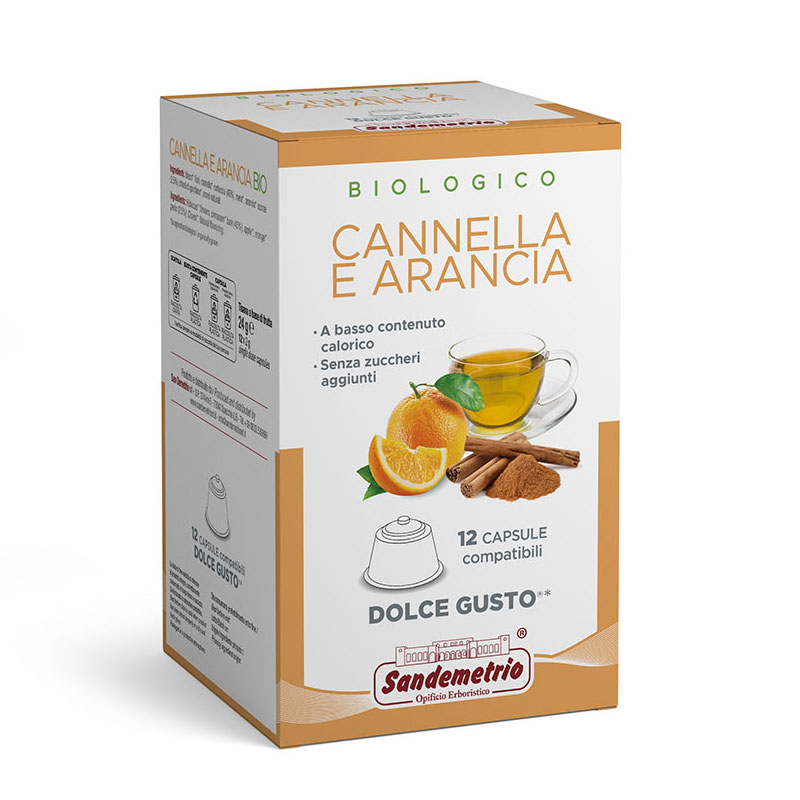 Sandemetrio Cannella e Arancia (Infuso alla frutta biologico - astuccio da 12 capsule compatibili Nescafè Dolce Gusto)