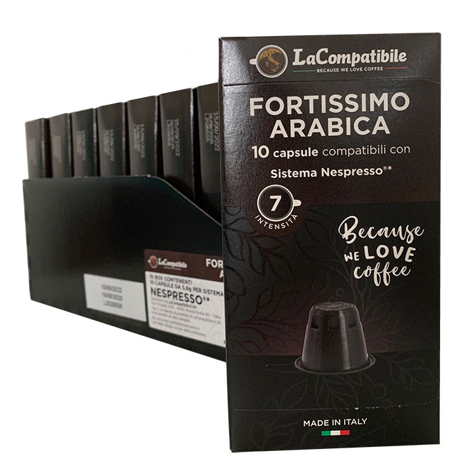 Lacompatibile Fortissimo Arabica (100 capsule autoprotette compatibili con Nespresso)